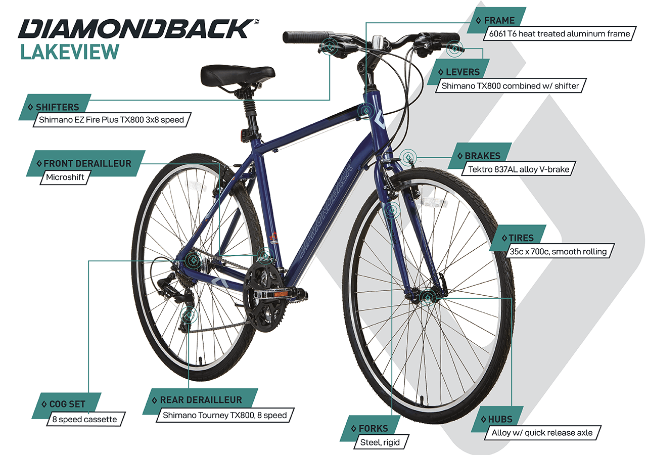 Lakeview - Hybrid Bike (700C) - Blue - infographic