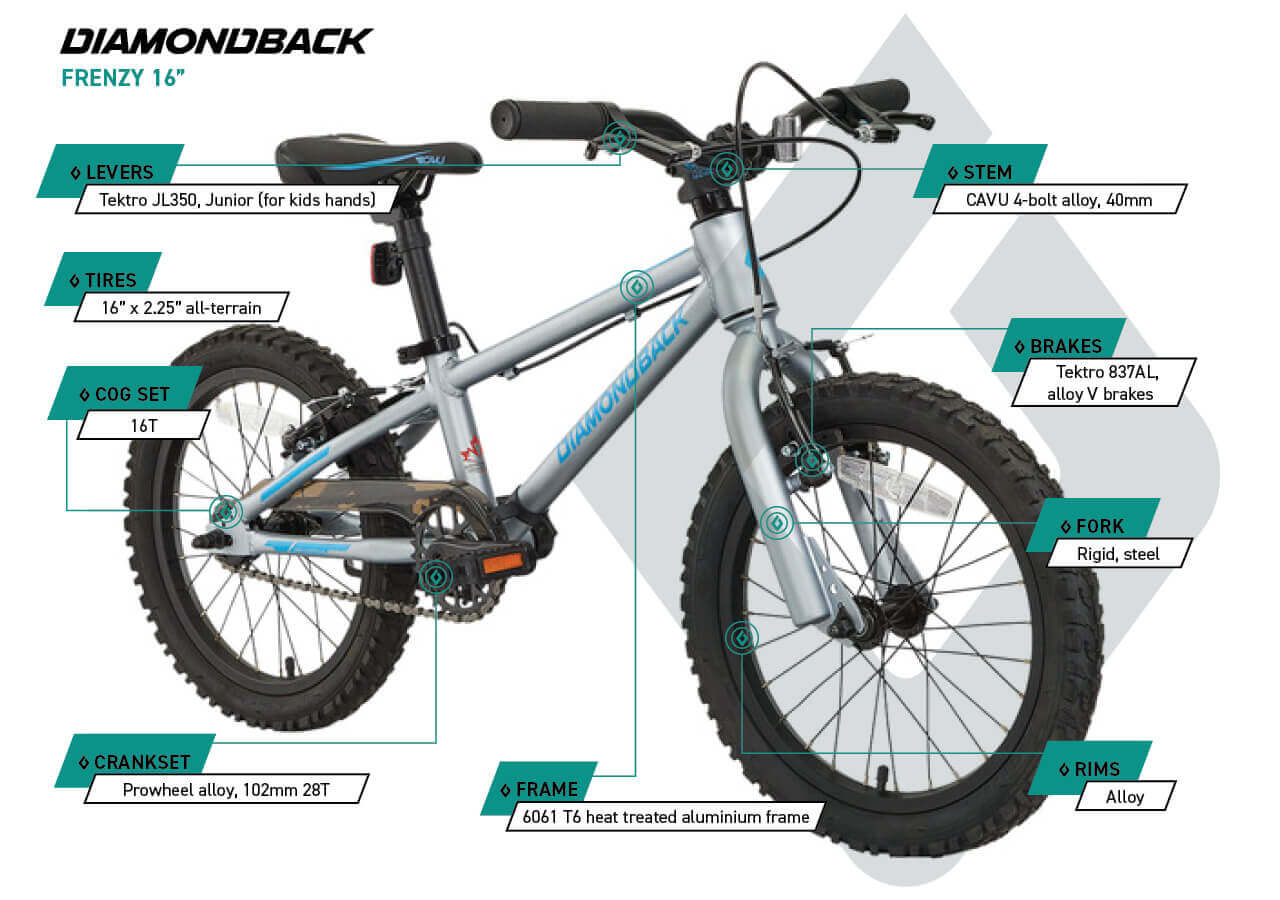 Frenzy - Kids Bike (16") - Silver - infographic