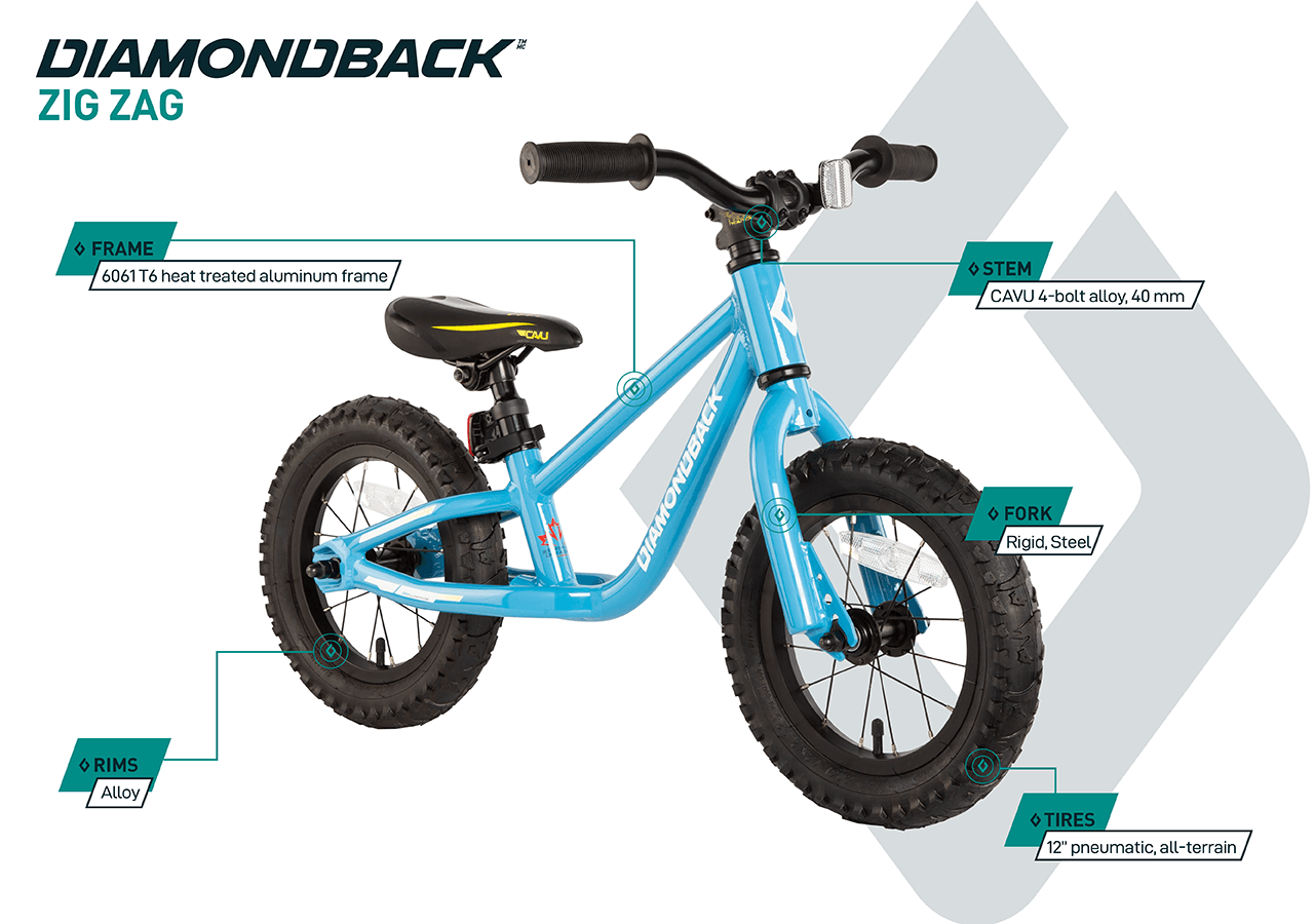 Zig Zag - Balance Bike (12") - Yellow - infographic